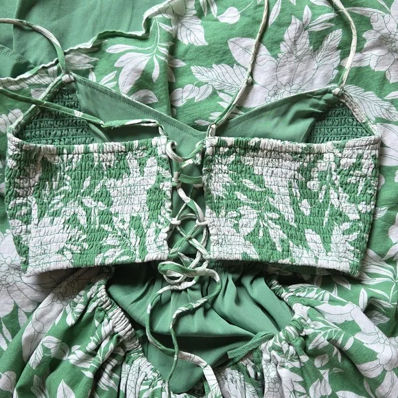 American Eagle Green White Floral Cut Out Maxi Dress‎ - Picture 6 of 9